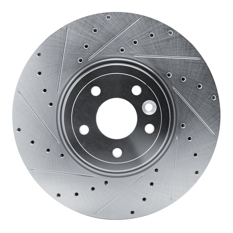 Jaguar XF Brake Rotor (1) - Front Left - R1 Concepts - Drilled & Slotted - Silver - `16-`24
